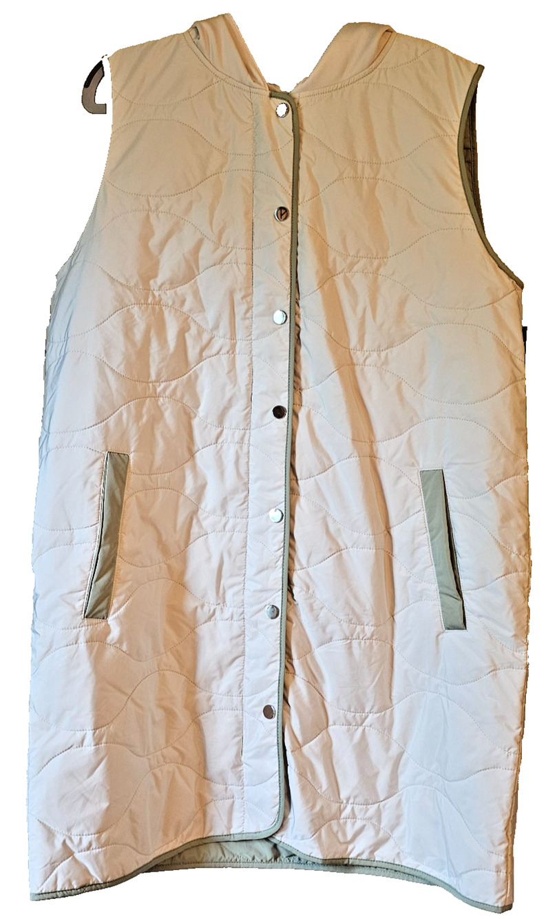 NWT NuAge Quilted Puffer Vest Hooded Cream Full Zip Sleeveless Women's Medium